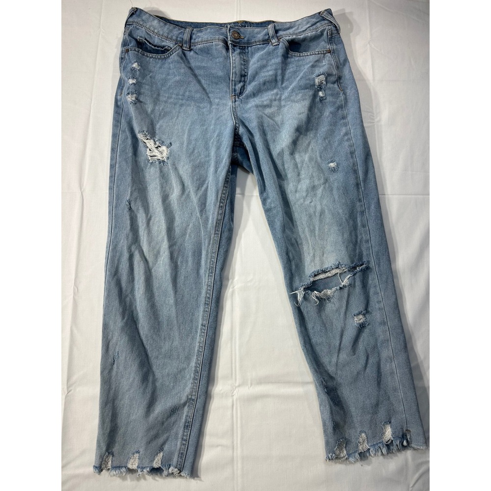 Sound Style Distressed Light Wash Straight Leg Jeans Frayed Hem Size 12
